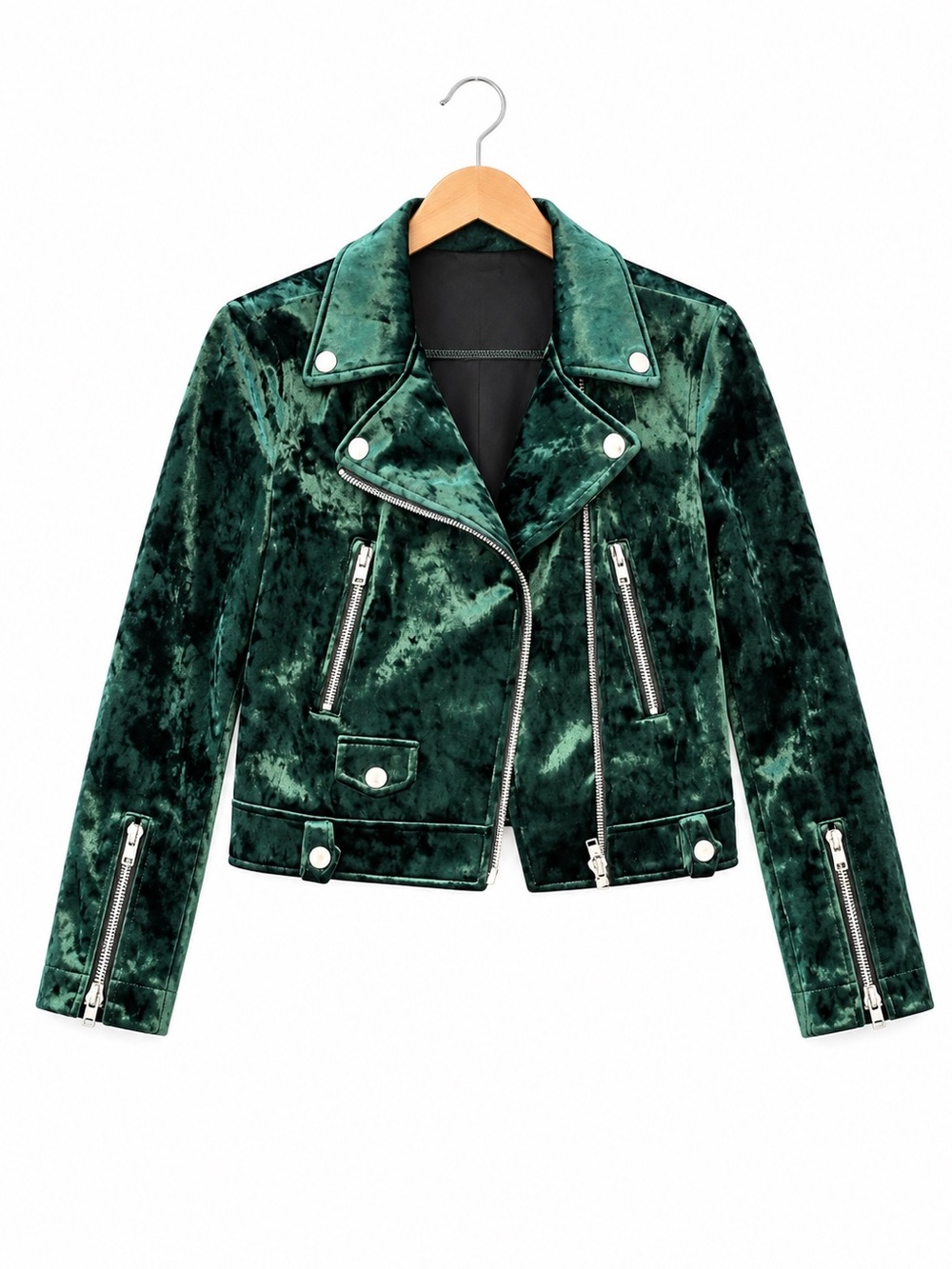 F21 emerald green velvet Motorcycle Jacket M Edgy holiday glam asymmetrical zip